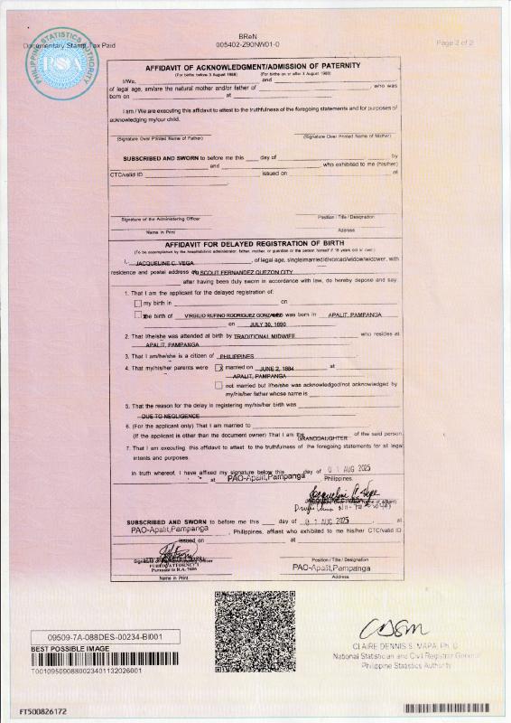 Annex AN: Virgilio - Birth Certificate